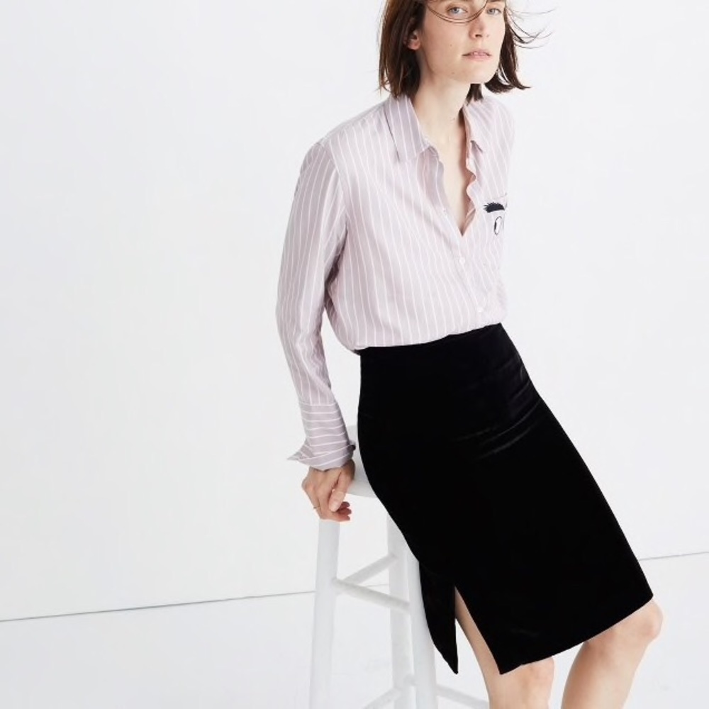 Madewell Black Velvet Pencil Skirt